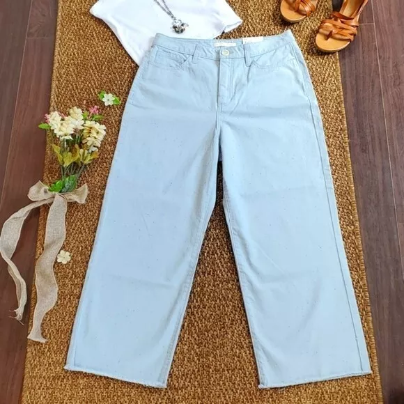 NEW Lauren Conrad Women's Cropped Jeans Size 12 High Rise Wide Leg Light Blue