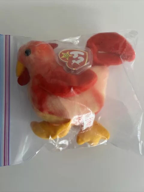 Rare Retired 1996 Ty Beanie Baby Strut The Rooster With Pvc Pellets/Tag Errors.