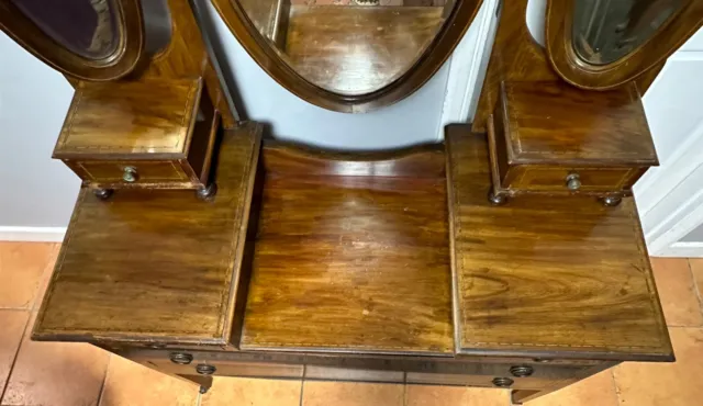 Antique Edwardian Inlaid Mahogany Triple Mirror Dressing Table 3