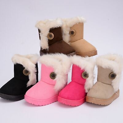 UK Kids Winter Warm Ankle Snow Boots Boys Girls Chelsea Fur Lined Toddler Shoes