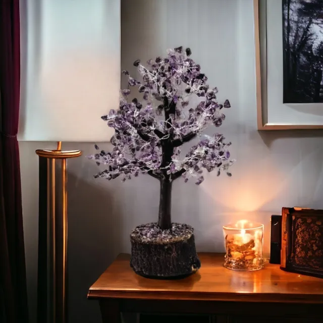 Extra Large 33cm High Amethyst Purple Crown Chakra Crystal Tree With Timber Base