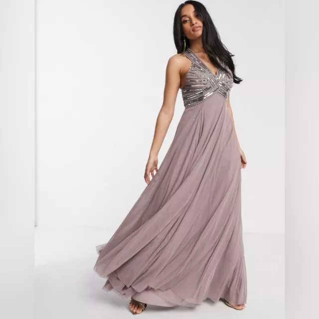 NWT! ASOS DESIGN embellished bodice with tulle skirt maxi DRESS 2P