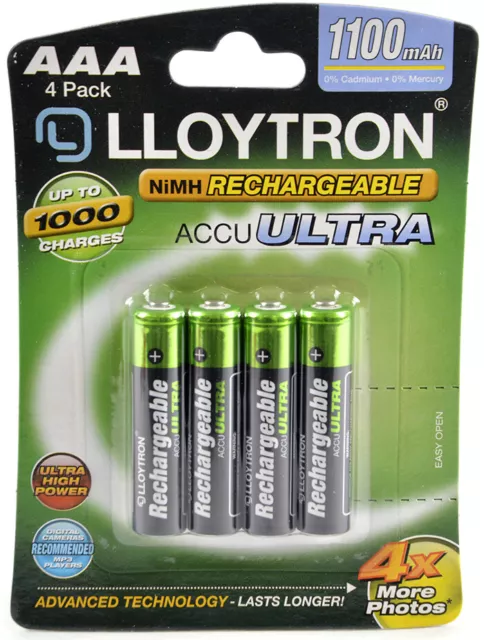 4 x Lloytron 1100 mAh AAA Rechargeable Ni-MH Batteries Phone Remote Camera