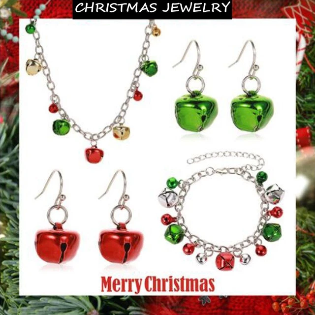 Jewelry Xmas Gift Bracelet Christmas Jewelry Bell Dangle Hook Earrings Necklace