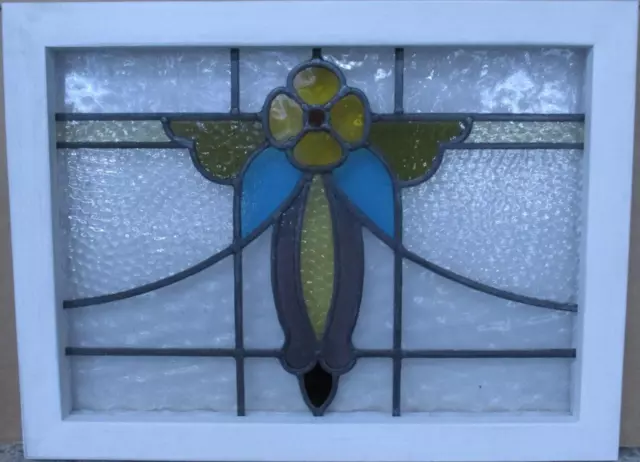 OLD ENGLISH LEADED STAINED GLASS WINDOW Cute Floral 21.75" x 16.25"