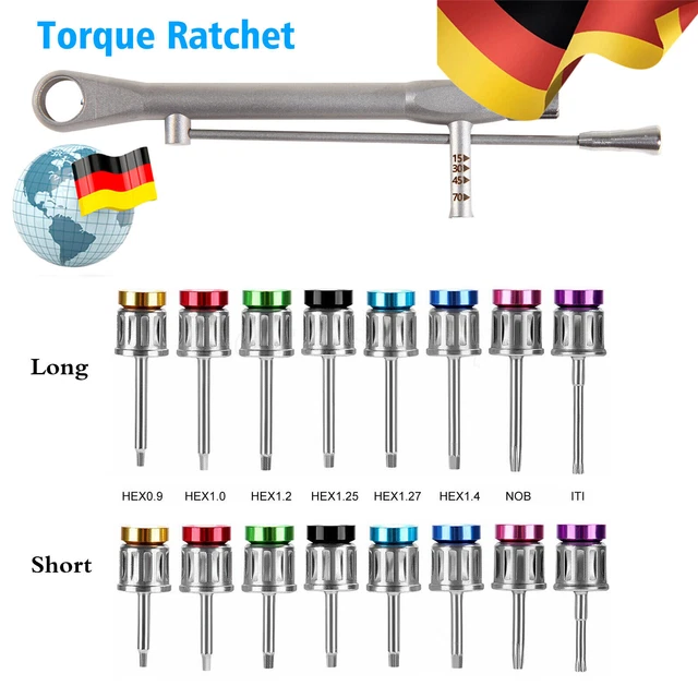 Universal Implant Driver Kit 16pcs Drivers With Torque Wrench 15-70Ncm – AZDENT Universal Implant Driver Kit 16pcs Drivers With Torque Wrench 15-70Ncm – AZDENT
