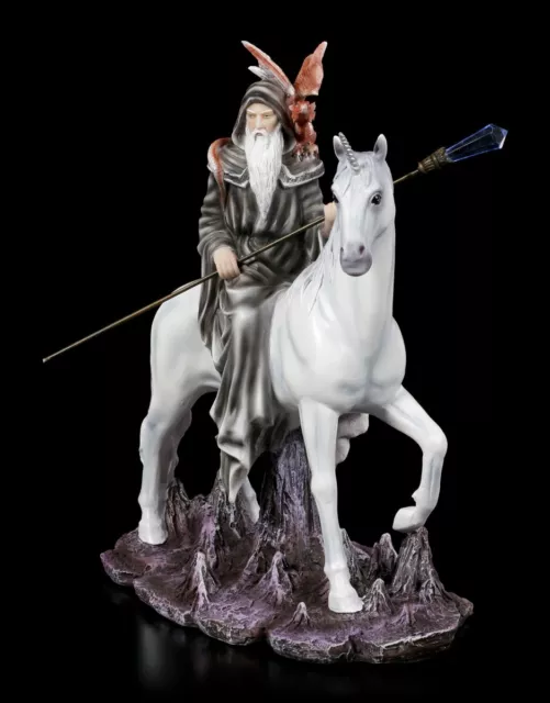 Zauberer Figur mit Drache auf Einhorn - Fantasy Magier Pferd Dekostatue 2