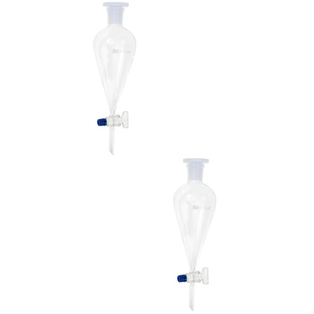 Set 2 PTFE Funnel Pear Shaped Separatory Funnel Glass Joint Leakproof