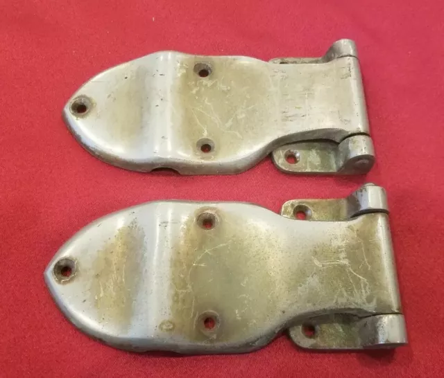 PAIR Vtg ANTIQUE OFFSET? ICEBOX ICE BOX HINGES NICKEL OVER BRASS ~ HEAVY -  H