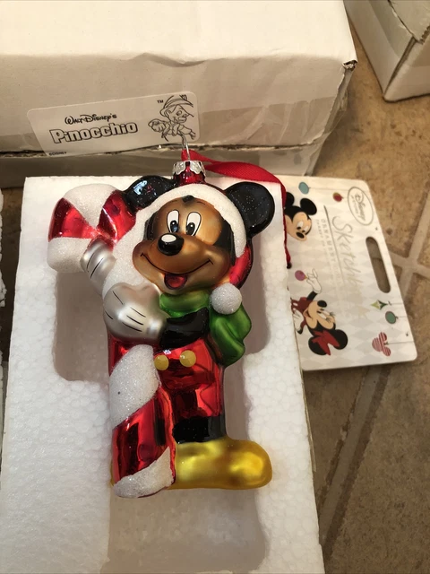 New Disney Store Santa MICKEY MOUSE Glass Sketchbook Christmas Ornament
