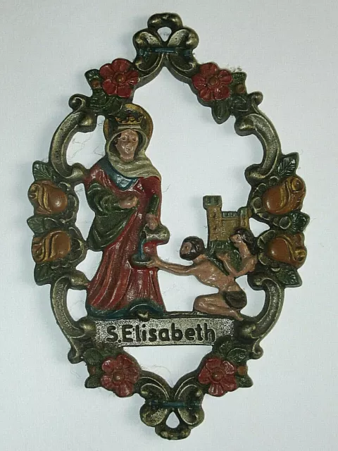 vintage S.Elisabeth  Andachtsbild Heiligenbild religiöse Metalldeko Kühn ? Zinn