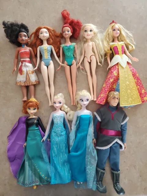 9 Disney Dolls Frozen And Princesses Elsa Singing Anna Kristoff Moana Merida Lot