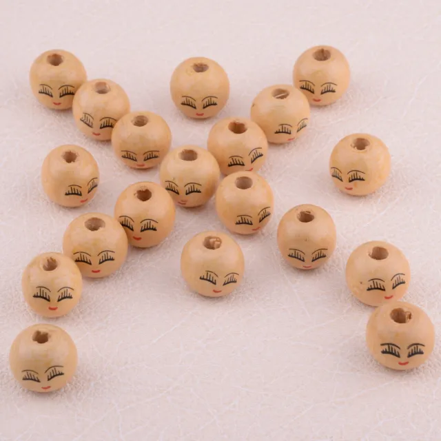 20X 18mm Wooden Round Painted Face Loose Beads Craft Pendant Jewelry DIY Pop