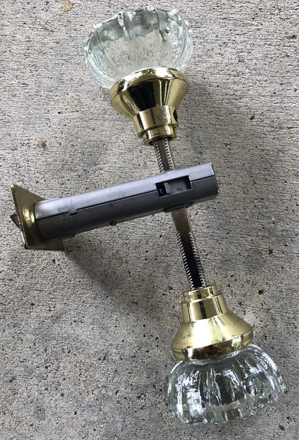 Vintage Clear Glass Door Knobs With Spindle 12 Point w/Mechanism Salvage Brass