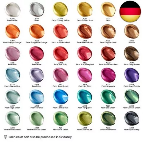 ARTEZA metallic Acrylfarben, Set mit 36 Farben/Tuben (22ml) in stabiler 2