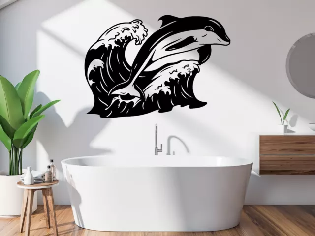 Dolphin Sticker Ocean Waves Wall Animal Bedroom Bathroom Decal DIY Vinyl