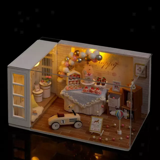 1:24 DIY Wooden Dolls House Handcraft Miniature Kit Miniature and LED Light