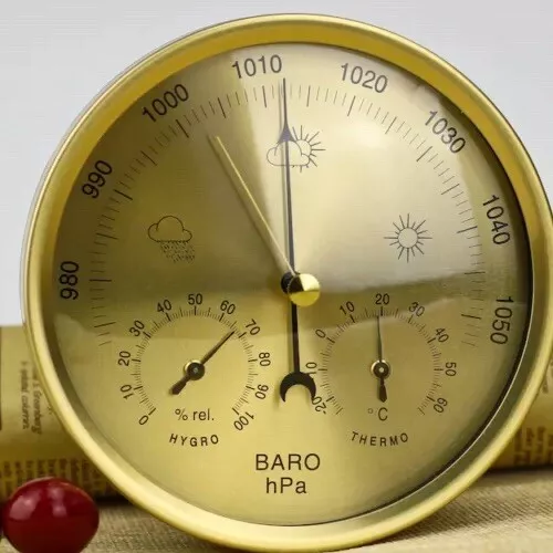 132Mm Hygrometer-Barometer-Thermometer-Gold Finish Great Price $36