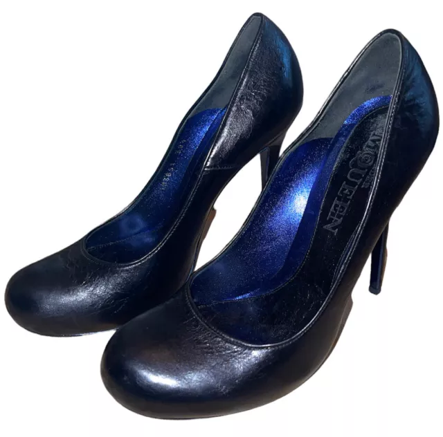 Alexander McQueen Womens Black Leather Pumps 5” Stiletto Heels Size 8 38.5 Shoes