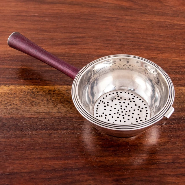 Thomas England ? Georgian Sterling Silver Tea Strainer Reeded Rim Heraldic Bird