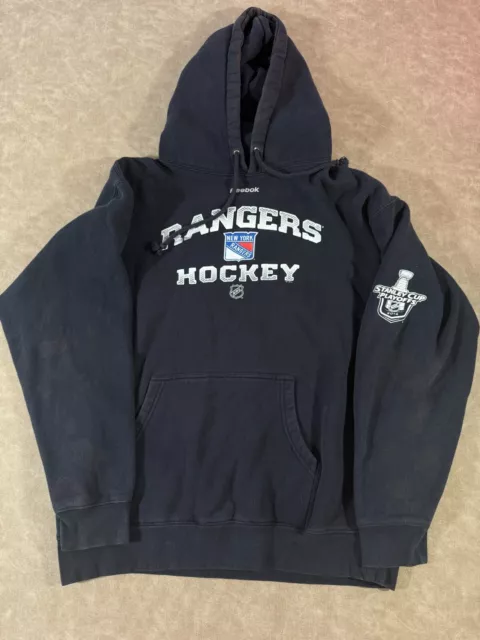 Reebok NHL NY Rangers Hockey Hoodie Sweatshirt Mens Sz M Black Long Sleeve