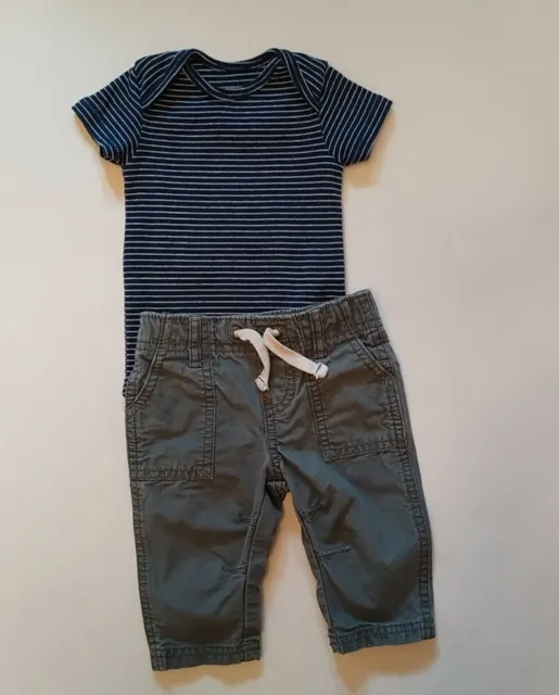 Carter's Baby Boy 2-Pc Striped Bodysuit & Gray Bottoms/ Pants Size 3 months