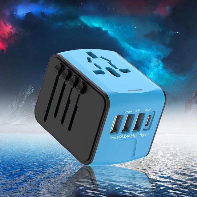 World Wide Travel Adapter Multi Plug Universal Charger UK EU AU US USB Port RL