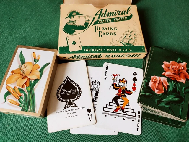 VINTAGE ADMIRAL PLASTIC Coated Playing Cards - Two Decks with Floral ...