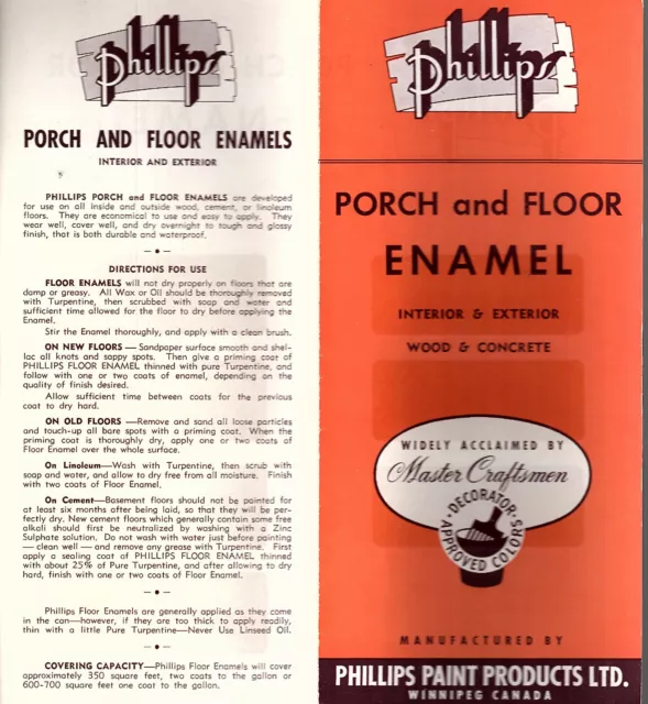 Porch & Floor Enamel Vtge Brochure & Color Chart Phillips Paint Products Canada