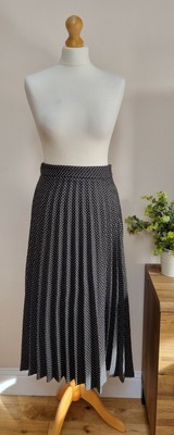 Zara Black White Polka-dot Midi Skirt Pleated Size M Vgc