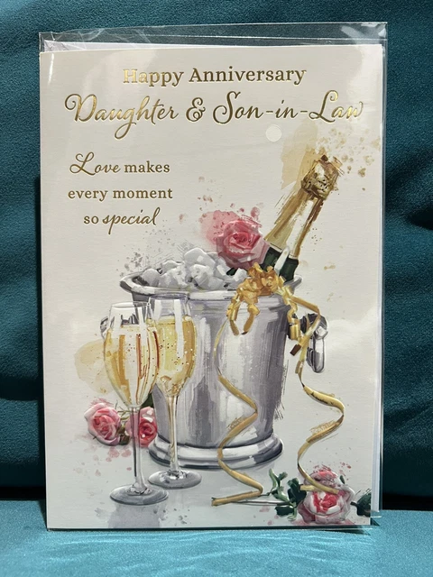 DAUGHTER AND SON In Law Wedding Anniversary Card Champagne Roses Love ...