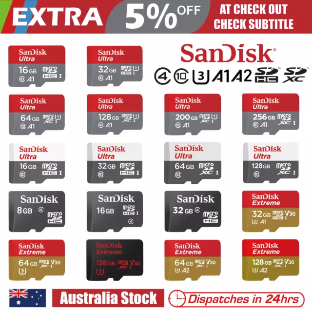 SanDisk 16GB 32GB 64GB 128GB 200GB 256GB micro SD Memory Card Ultra Extreme Pro