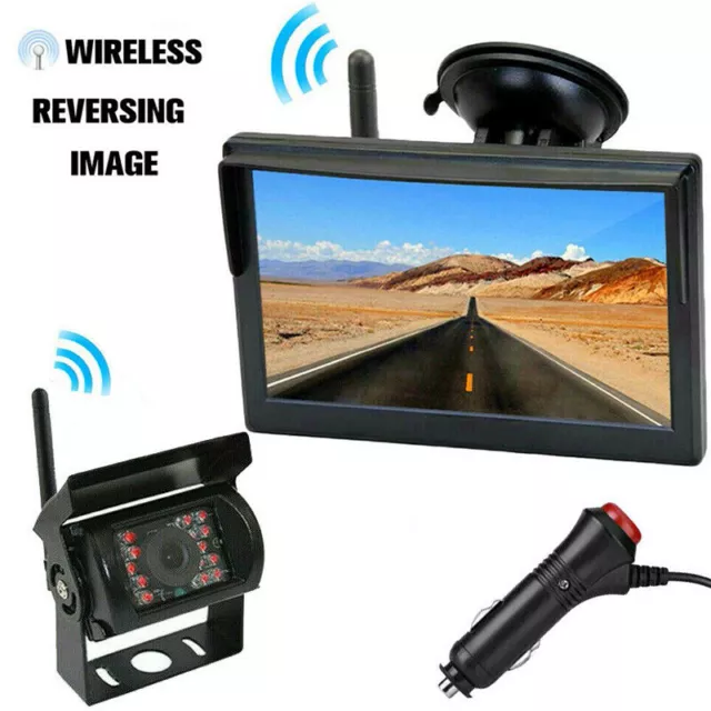 Wireless 5" Reversing Monitor Rear View Reverse Camera Kit Truck Bus Camper RVs