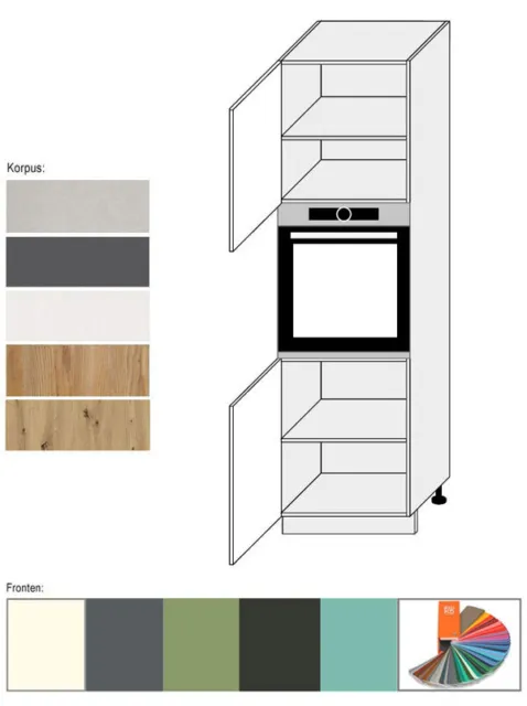 Hochschrank für Backofen Küche 60cm matt lackiert Farbe wählbar (LI-D14/RU/2D)