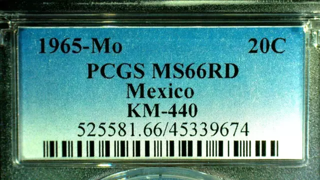 SPECIAL SALE-1965-Mo PCGS MS66RD MEXICO 20c COIN KM#440-PRICED SPECIAL