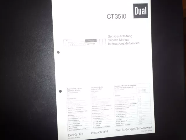 Original Service Manual Schaltplan Dual CT 3510