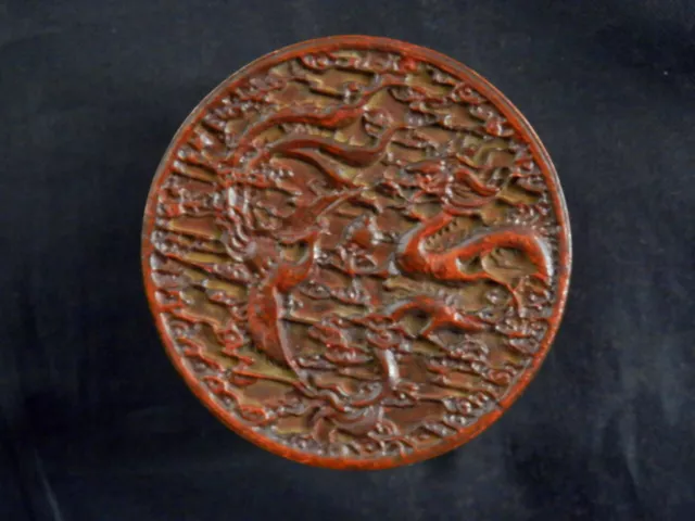 Wonderful Chinese Brass Hand Made *Dragon/Phoenix* Circle Box EE109