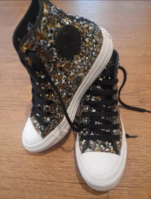 CONVERSE ALL STAR High Tops Black Silver Gold Sequin Trainers