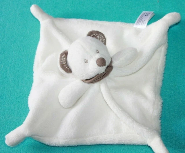 Doudou Simba Ours Plat Blanc Bandana Marron