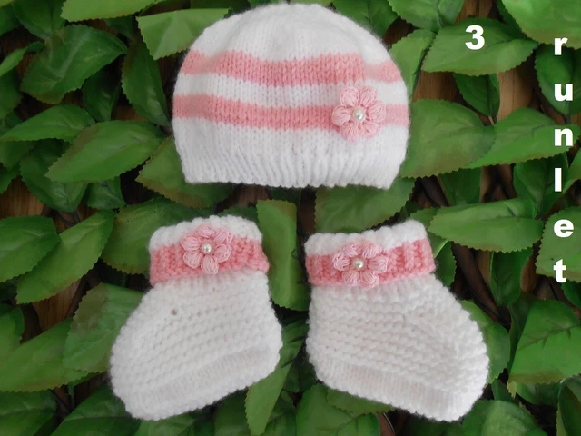 bonnet et chaussons bebe fille en laine, ensemble bébé fille tricot naissance