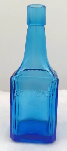 Wheaton Bitters Blue Glass Bottle Apothecary Long Neck Rectangle Vintage Decor