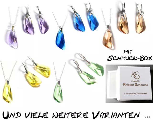 Farbe wählen! Silber Schmuck-Set mit Swarovski® Kristallen Flügel Kette Ohrringe
