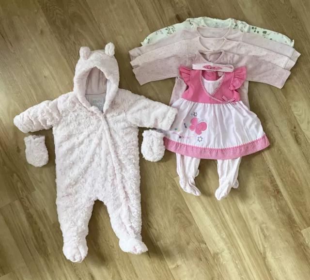 Baby Girls 6-9/12 Months Clothes Bundle - Next Mini Club George Snowsuit Pink