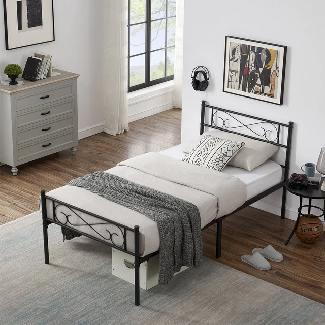 Estructura de Cama de Metal Negro 90x200cm Base de Dormitorio Individual