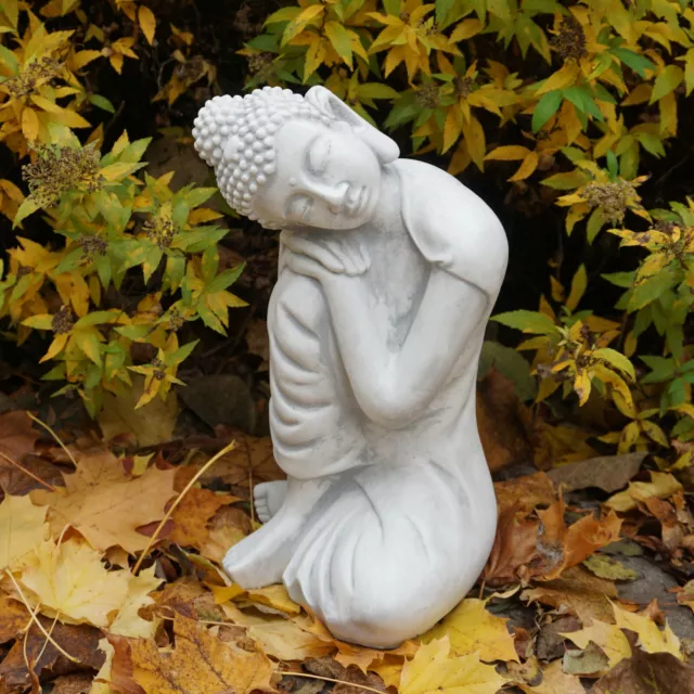 Massif Sculpture en Pierre Bouddha Agenouillé Monk Temple fonte de au Gel