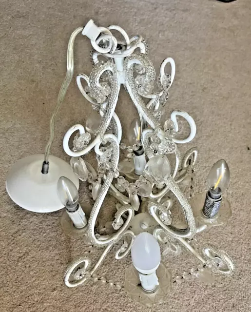 Chandelier Crystal Shabby and Chic White Wrought Iron Curvy Pendant w/ 4 Lights 2