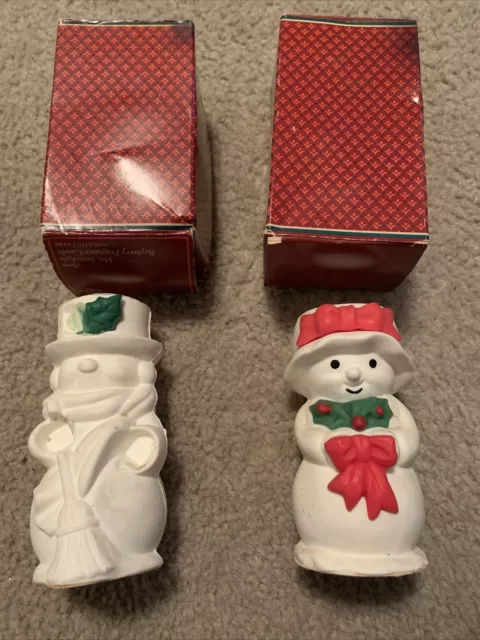 VTG Avon Mr Mrs Snowlight Bayberry Fragrance Candle Set W/ Box Christmas Snowman