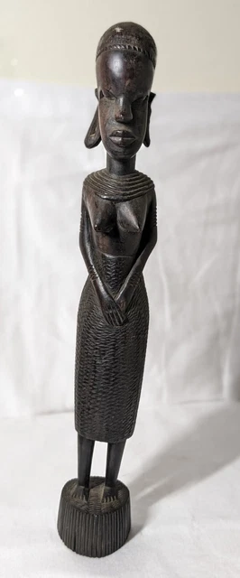 African Tribal woman figurine: Hand carved in Tanzania (Wood carving)