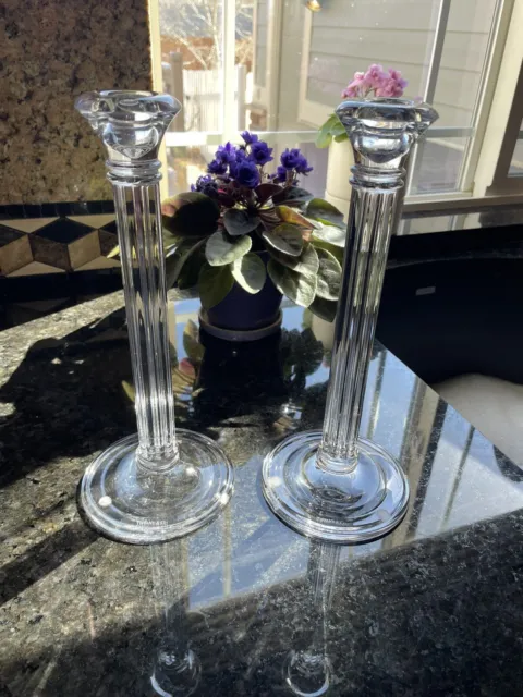 Tiffany & Co. Greek Doric Column Crystal 8 1/2" Candle Holder Set of 2