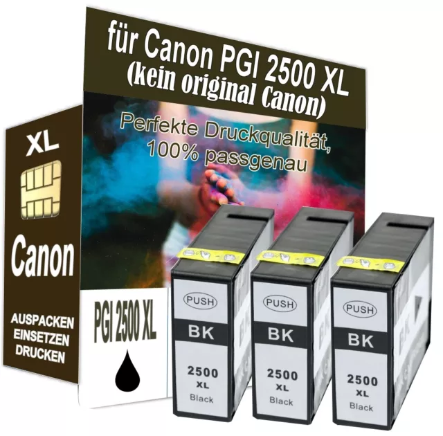 3x Tintenpatronen XL für Canon MAXIFY MB5050 MB5150 MB5350 ersetzt PGI-2500XL BK